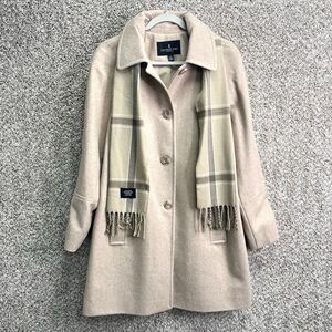 London Fog Coat Women’s L Beige Tan Wool Blend Button Front Mid-Length Winter Pl